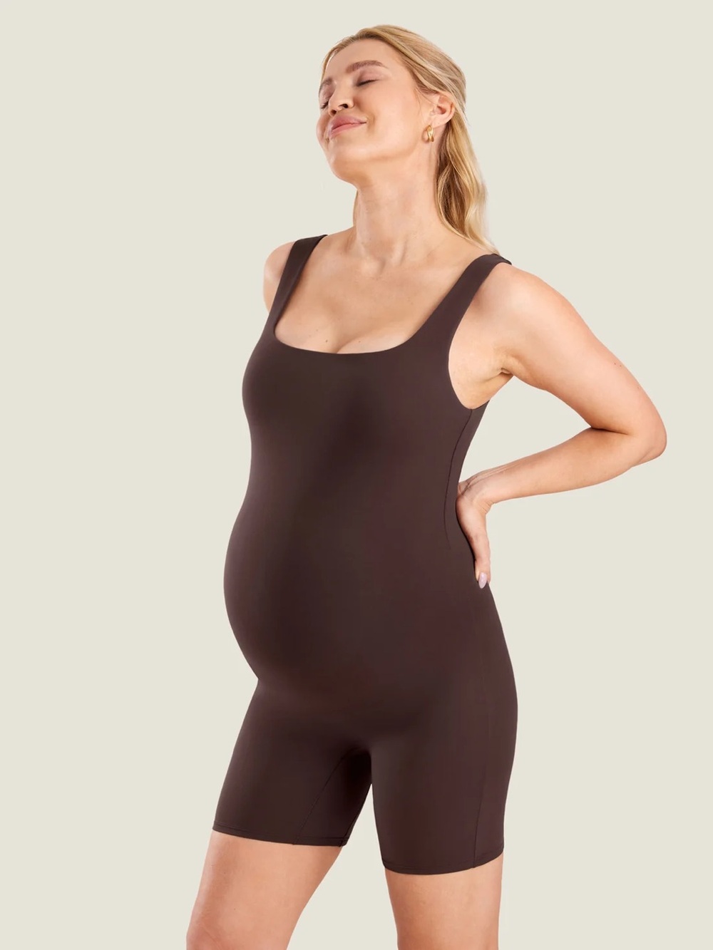 Momanda Maternity Bodysuit Romper - Chocolate Brown